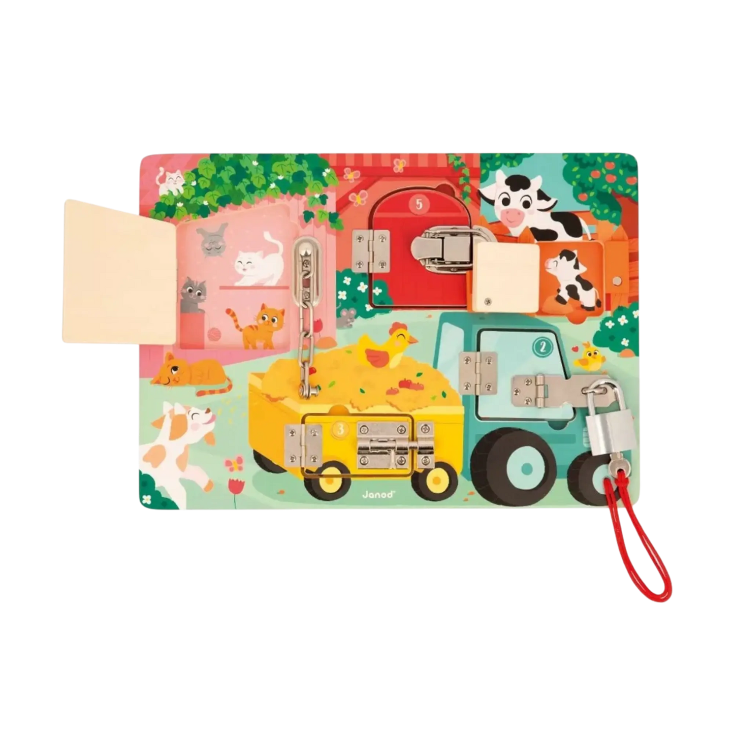 Janod - Motricité fine - Planche à cadenas Keedy : Jeux de Qualité Reconditionnés